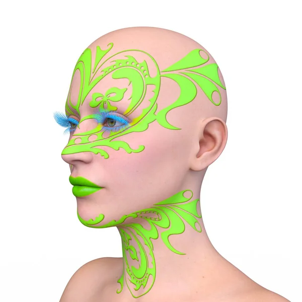 stock image 3D rendering of a woman's face close-up with face painting