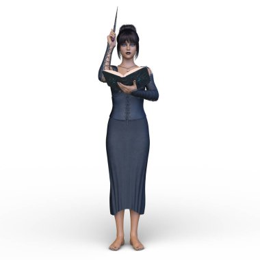 Sihirli değnekli bir kadının 3 boyutlu görüntüsü