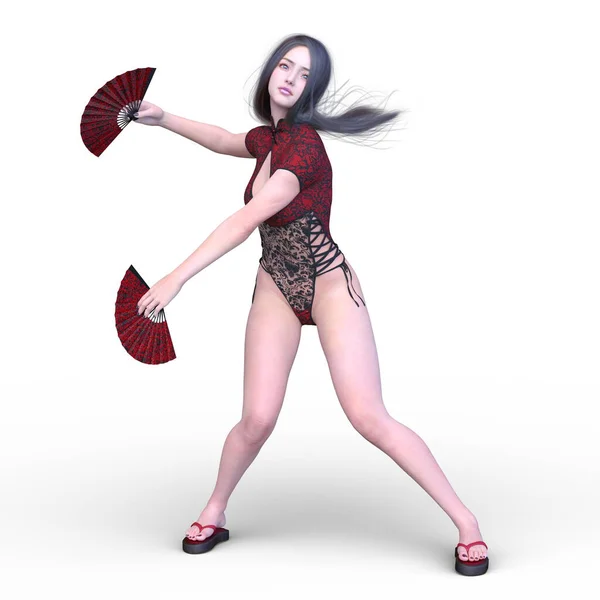 Rendering Dancing Woman Fan — Stock Photo, Image