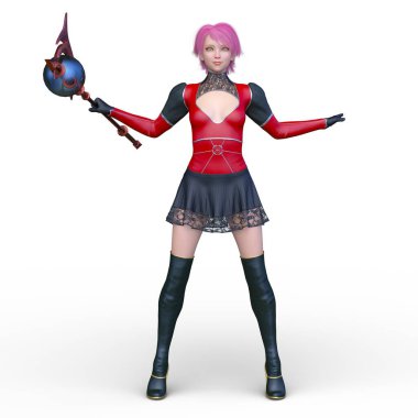 Sihirli değnekli bir kadının 3 boyutlu görüntüsü