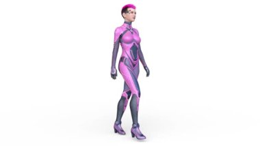 Yürüyen bir siber kadının 3 boyutlu canlandırması