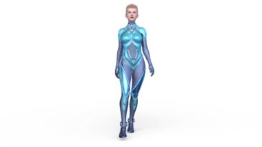 Yürüyen bir siber kadının 3 boyutlu canlandırması