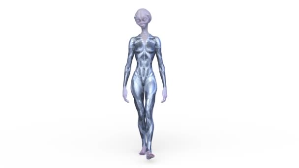 Rendering Female Alien Walking Face — Stockvideo
