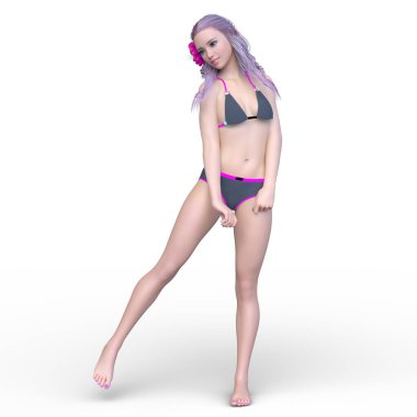 Bikinili bir kadının 3B görüntüsü