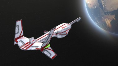 Bir uzay gemisinin ve Dünya 'nın 3 boyutlu canlandırması