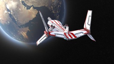 Bir uzay gemisinin ve Dünya 'nın 3 boyutlu canlandırması