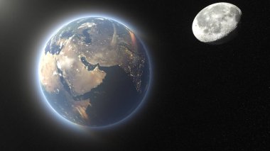 Bir uzay gemisinin ve Dünya 'nın 3 boyutlu canlandırması