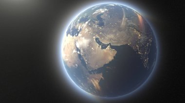 3D rendering of a spaceship and the Earth