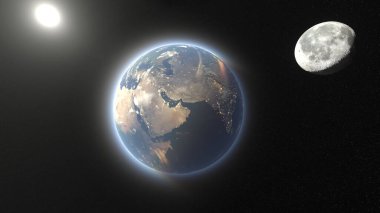 Bir uzay gemisinin ve Dünya 'nın 3 boyutlu canlandırması