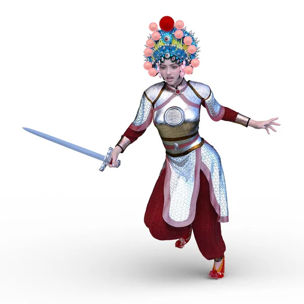 女性击剑手的3D渲染 — 图库照片