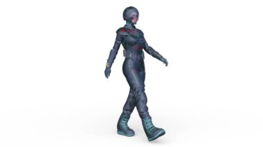 Yürüyen bir siber kadının 3 boyutlu canlandırması