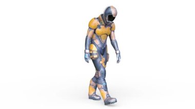 3D rendering of a cyber man walking face down