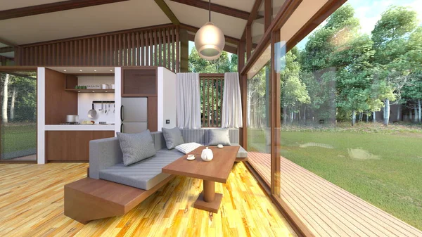 森林中房屋的3D渲染 — 图库照片