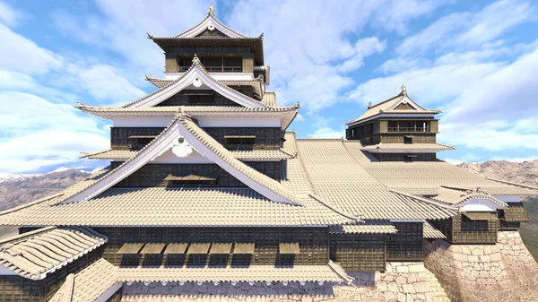 Rendering Japanese Castles Mountains — Stock Photo, Image