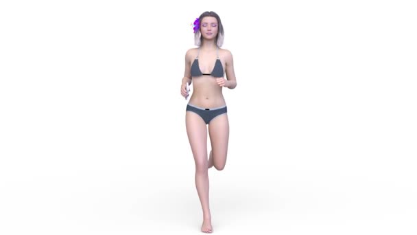 Återgivning Springande Kvinna Bikini — Stockvideo