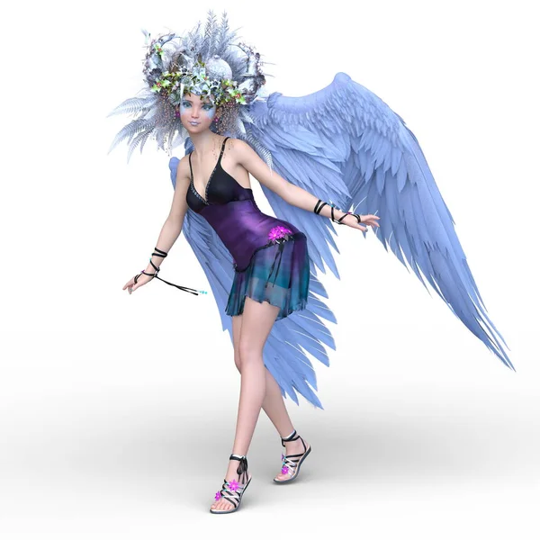 一个张开翅膀的天使的3D渲染 — 图库照片