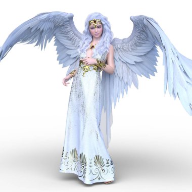 Kanatları açık bir meleğin 3 boyutlu görüntüsü.