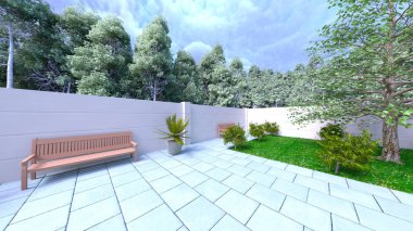 Dış terasın 3B görüntülemesi