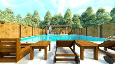 Evin yüzme havuzlu 3D görüntüsü