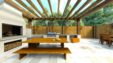 Evin yüzme havuzlu 3D görüntüsü