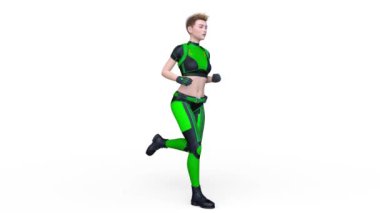 Koşan bir siber kadının 3 boyutlu canlandırması