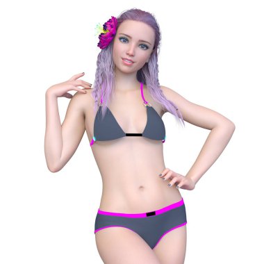 Bikinili bir kadının 3B görüntüsü