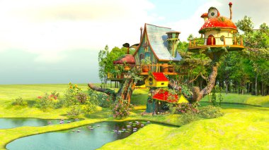 3D rendering of the tree house clipart