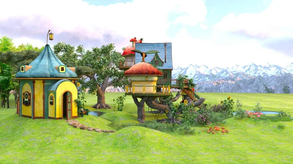树屋3D渲染 — 图库照片