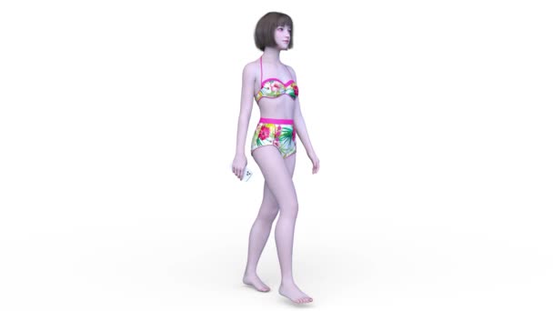Representación Una Mujer Que Camina Bikini — Vídeos de Stock