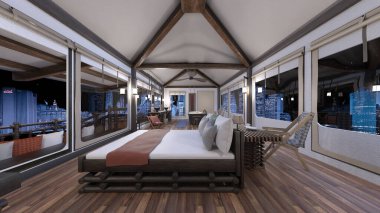 Çatıdaki terasın gece görüşlü 3B görüntülemesi