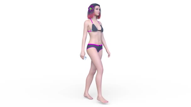 Rendering Walking Woman Bikini Stock Video Footage by ©TsuneoMP #653523008