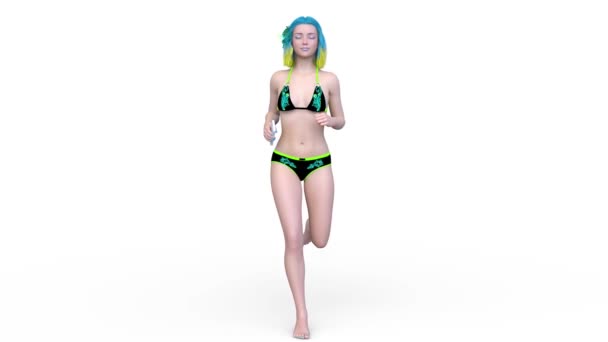 一个穿着比基尼的跑步女人的3D渲染 — 图库视频影像
