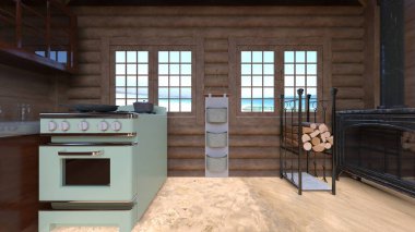 Ahşap dahili stüdyonun 3 boyutlu görüntüsü