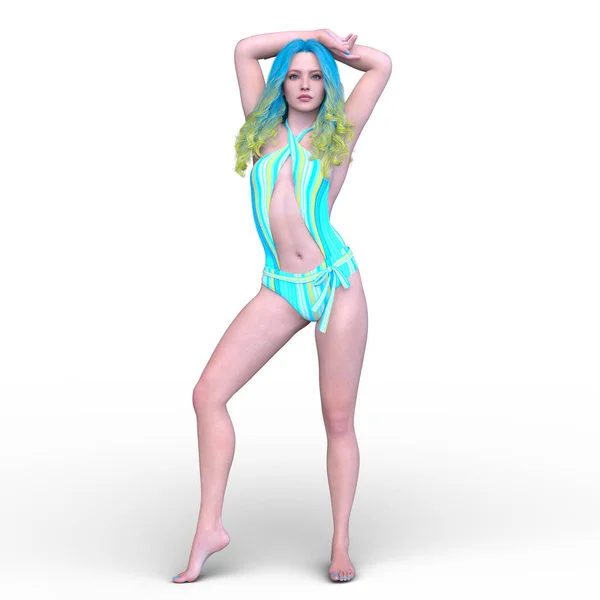 泳衣女子3D渲染 — 图库照片