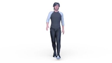 3D rendering of a walking man in a t-shirt