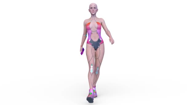Rendering Eines Wandelnden Weiblichen Cyborgs — Stockvideo