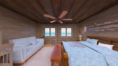 Ahşap dahili stüdyonun 3 boyutlu görüntüsü