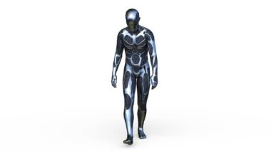 3D rendering of a cyber man walking face down