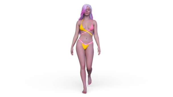 一个穿着比基尼的行走女人的3D渲染 — 图库视频影像