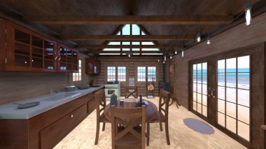 Ahşap dahili stüdyonun 3 boyutlu görüntüsü