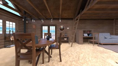 Ahşap dahili stüdyonun 3 boyutlu görüntüsü