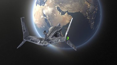 Bir uzay gemisinin ve Dünya 'nın 3 boyutlu canlandırması