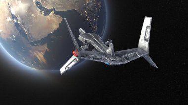 Bir uzay gemisinin ve Dünya 'nın 3 boyutlu canlandırması