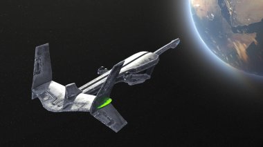 Bir uzay gemisinin ve Dünya 'nın 3 boyutlu canlandırması