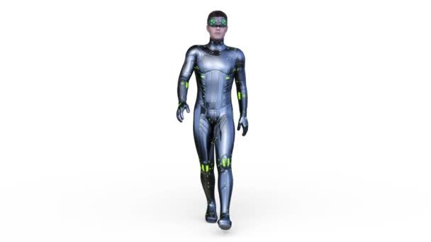Representación Hombre Cibernético Caminando — Vídeos de Stock