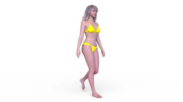 一个穿着比基尼的行走女人的3D渲染 — 图库视频影像