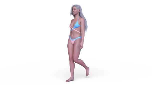 Weergave Van Een Wandelende Vrouw Bikini — Stockvideo