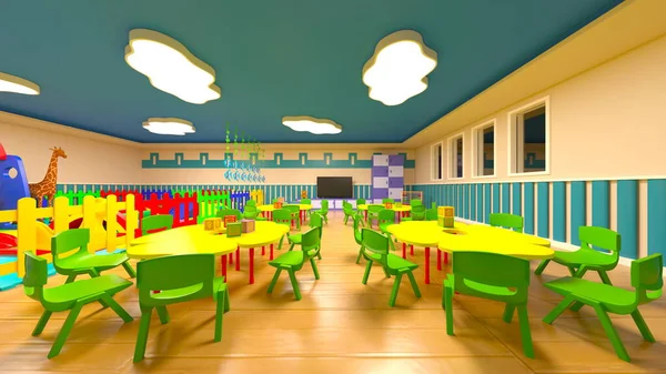 幼儿园教室的3D渲染 — 图库照片