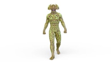 3D rendering of a walking male alien