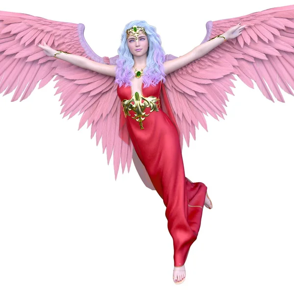一个张开翅膀的天使的3D渲染 — 图库照片